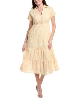 Yellow Leaf Print Shirt Dress