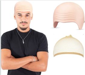 Bald Cap: Realistic Skin-color Silicone Bald Head Cover - Universal Fake Wig Caps for Kids Adults Halloween Party Cosplay Fancy Dress Costume Accessor