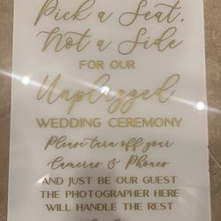 Plexiglass wedding seat sign
