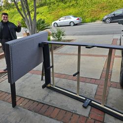 Grey Cloth Twin Bed Frame with Design Studs