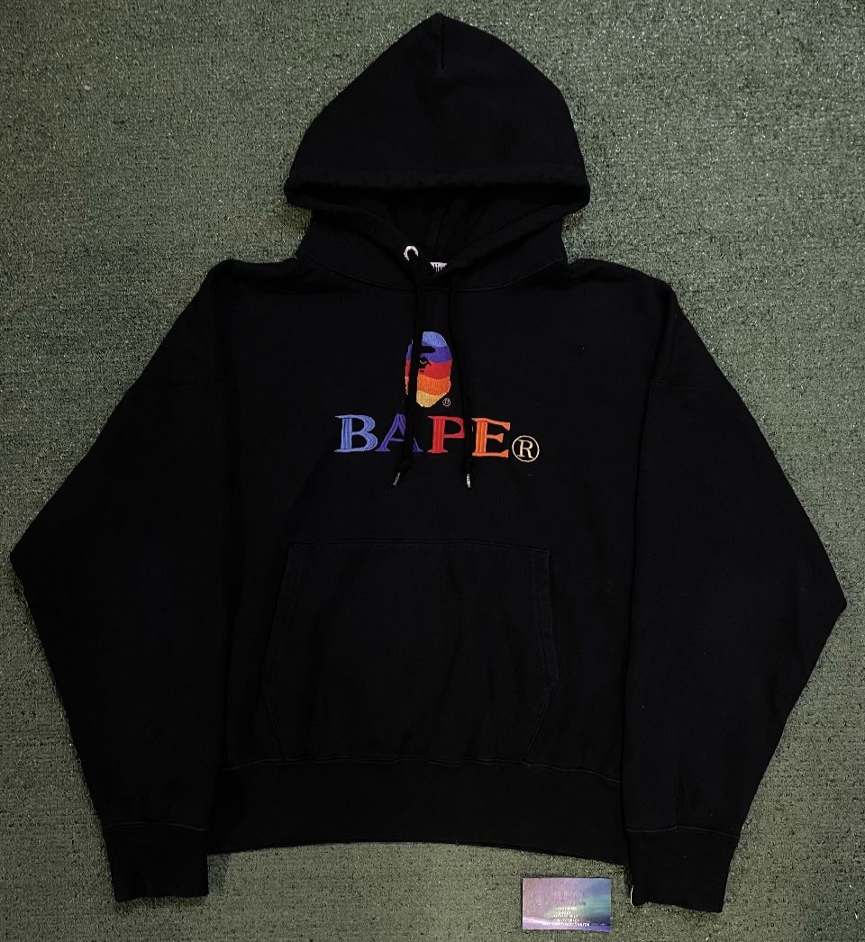 Bape embroidered multi color black hoodie
