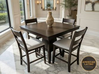 Square Counter-Height Dining Table Set with 4 Upholstered Chairs