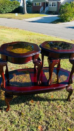 Mahogany Glass-Top Coffee Table & Endtables