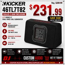 Kicker L7 Solo-Baric Shallow 8" Dual Voice Coil Subwoofer 2-Ohm Sealed Enclosure 700 Watts TL7T8 🚨 Payment Options Available 🚨 No Credit Needed 🚨