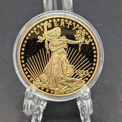  USA PROOF  20 DOLLARS 1933 GOLD PLATED 40 mm COA.