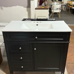 36" Bathroom Vanity with Single Sink Combo, Modern Undermount Bathroom Sink Cabinet with 2 Drawers and a Tip-Out Drawer, Freestanding Bathroom Vanitie