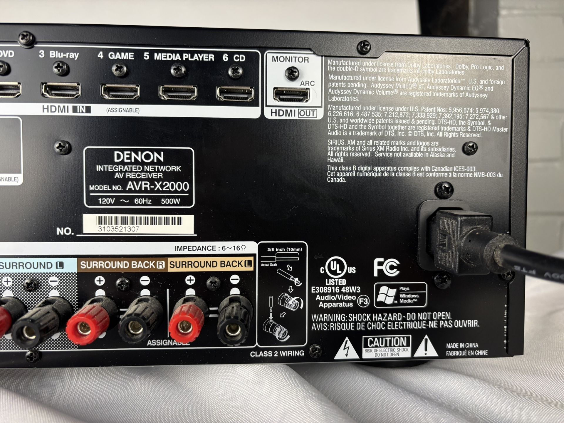 Denon AVR X2000 4K Ultra HD AV Receiver Home Theater 7.1 Channel