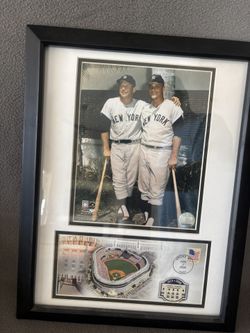 USPS YANKEE STADIUM ENVELOPE FDC W/ MICKEY MANTLE ROGER MARIS 8X10 PHOTO FRAMED