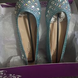 Forever Light Blue With Rhinestone Ballet Flats Size 6.5,7.5,And 8.5