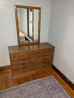 Ethan Allen Solid Wood Bedroom Set – Dresser w/ Mirror & Full Bed Headboard + Box Spring