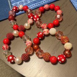 Red And White Beaded Bracelet Set