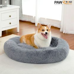 PAWZ Road Calming Donut Dog Bed, Anti-Anxiety Plush Round Pillow, Puppy Cat Bed 35" Large Dogs NEW!