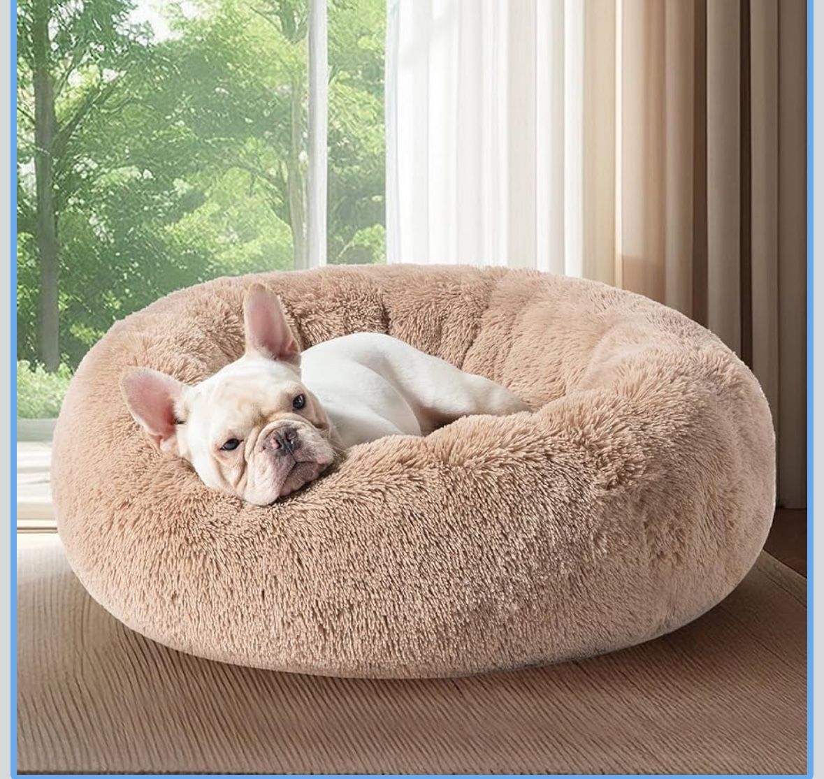 Calming Dog Bed Medium Size Dog - Donut Washable Medium Pet Bed, 30 inches Anti-Slip Round Fluffy Plush Faux Fur Cat Bed, Fits up to 45 lbs Pets, Came