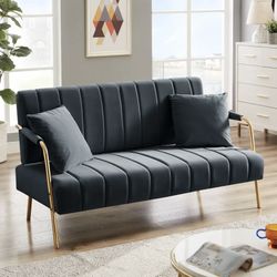 New in box Modern and Comfortable Dark Grey Australian Cashmere Fabric Sofa 60.63″×26.18″×33.46″H