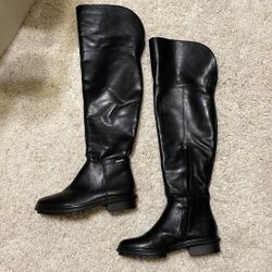 Calvin Klein knee high thigh high boots flat black leather 22” 6.5