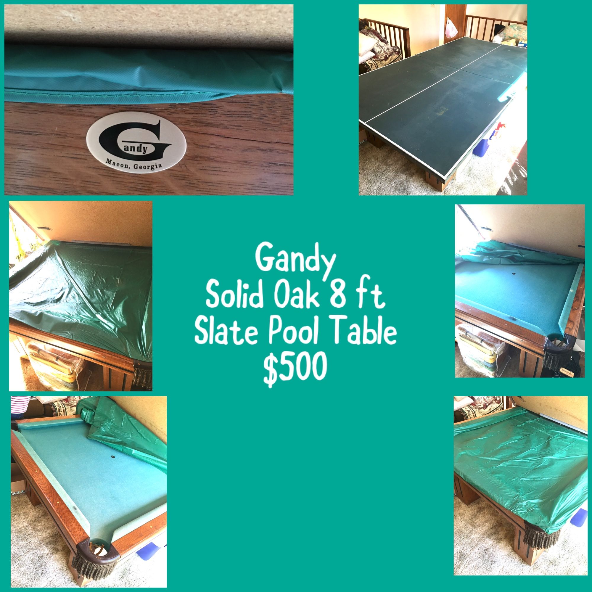 Gandy Solid Oak 8 Ft Slate Pool Table