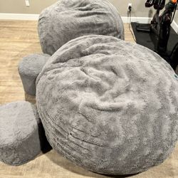 Love Sac Chairs And Footstool - Great Condition