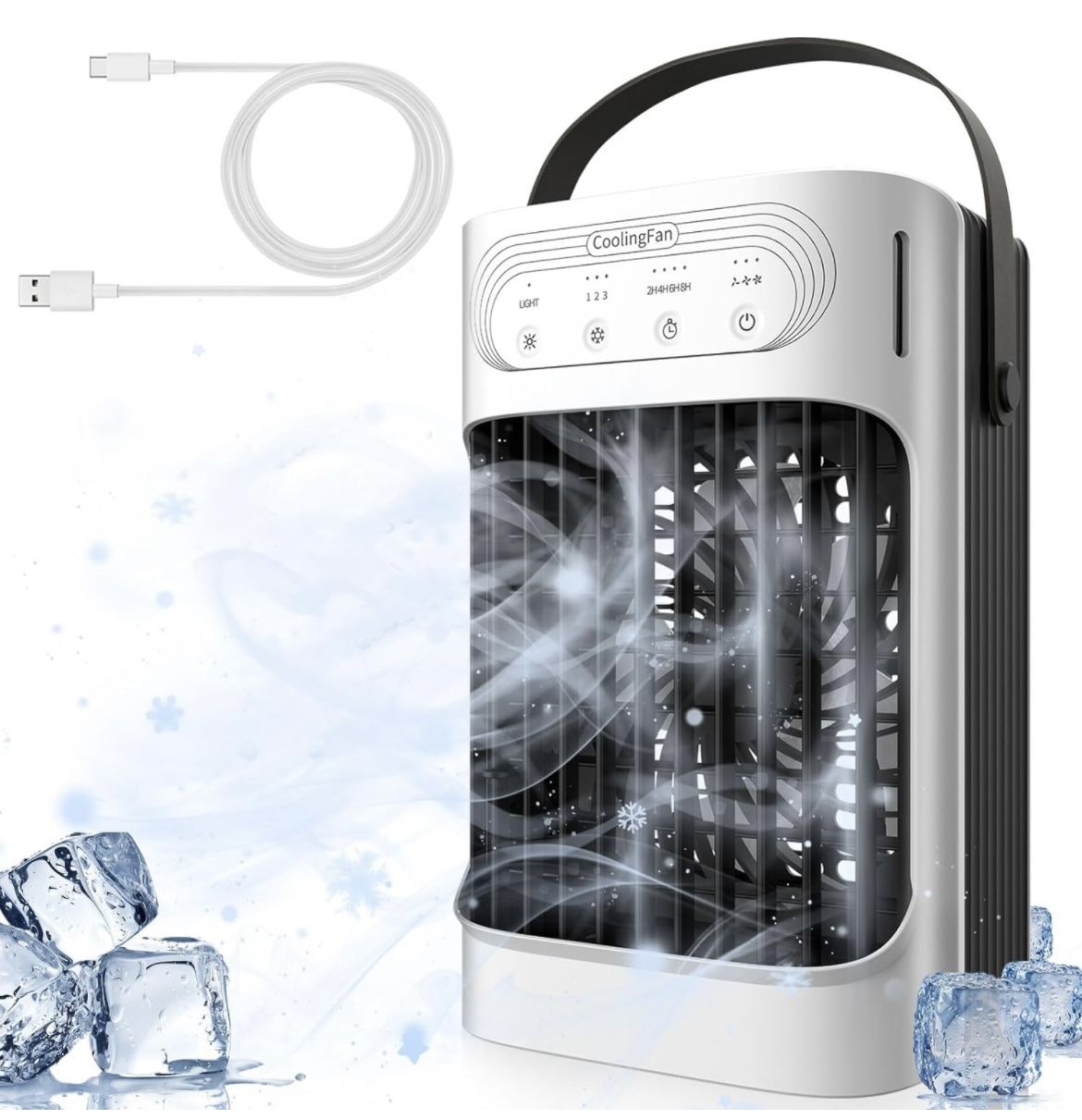 New In Box Portable Air Conditioners 800ml Water Tank 7Color Night Light 3Speeds 3Level Humidify 2-8H Timer Quiet and Powerful USB Powered Mini Evapor