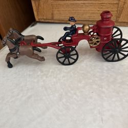 Cast Iron Horse Drawn Fire Carriage Pump Wagon W/fireman