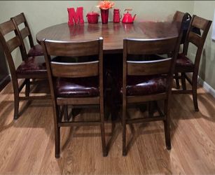 Dining table, pub style set with 6 chairs