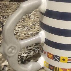 New  Disney Mickey Nautical Anchor World Flags Blue White Striped Coffee Mug 20oz