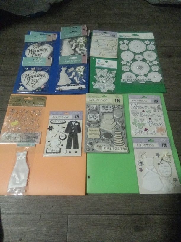 Wedding Themed Stickers And 60 Loose Plastic Diamonds