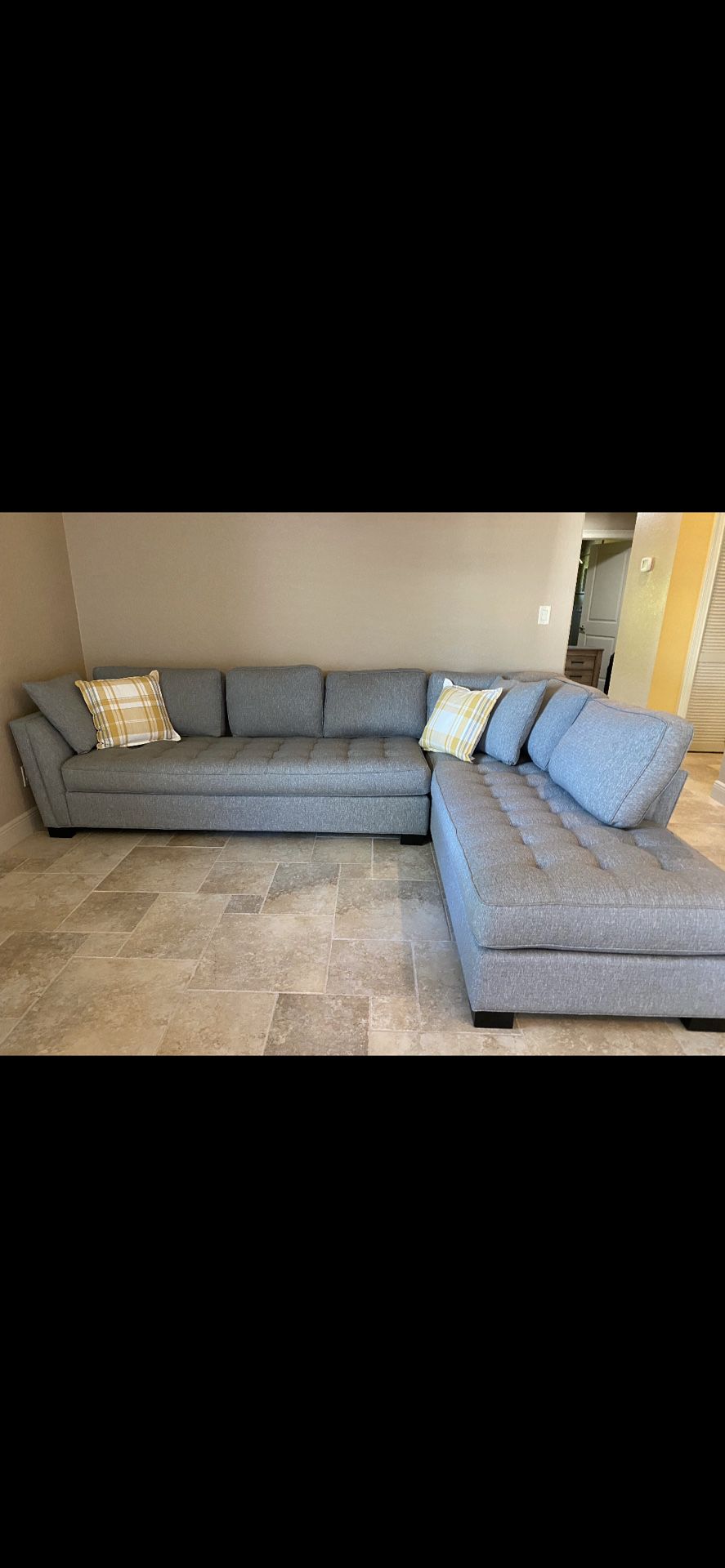 New Cindy Crawford 2 Piece XL Sectional Couch - Bluestone textured