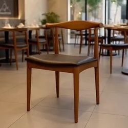 Modern Solid Wood Dining Chair | Black Upholstered Seat | Restaurant Kitchen Chair