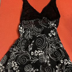 NWT Apt 9 Intimates Black Floral Swirl Halter Nightgown & Thong Size M Lace Trim