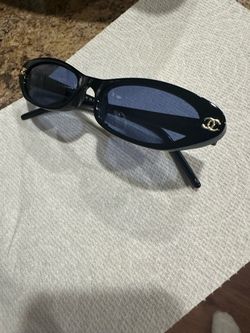 Chanel Oval Sunglasses Black with Blue Lenses
