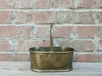 Vintage Small Brass Basket Planter 