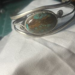Bisbee Blue turquoise Cab Cuff In Mexican Silver. 