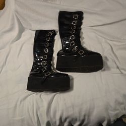 Knee High Patent Leather Platform Boots