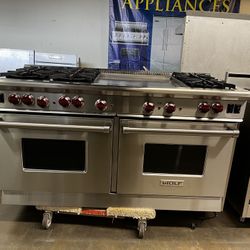 WOLF 60”WIDE GAS RANGE STOVE IN STAINLESS STEEL WITH 24” GRIDDLE 