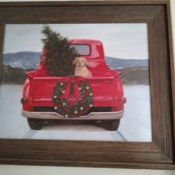 Red Truck With Dog. Country. Decoration