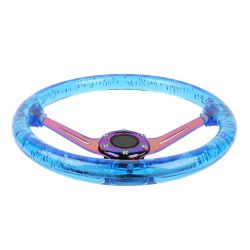 Brand New Universal 6-Hole 350mm Deep Dish Vip Blue Crystal Bubble Neo Spoke Steering Wheel