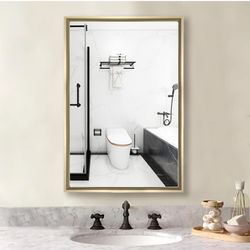 Bathroom Medicine Cabinet with Mirror, Recess or Surface Mount Bathroom Vanity Mirror Cabinet,Single Door Cabinet Famerhouse Bathroom 16”x20” Deep 4.5