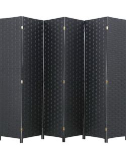 Room Divider Wood Screen 6 Panel Folding Portable Partition Screens Wooden Mesh Woven Design Room Screen Divider for Home Office (Black)