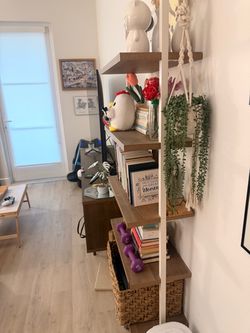 Tall Wood and White Ladder Bookshelf