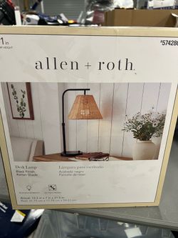 allen + roth 21.75-in Black On/Off switch Downbridge Table Lamp with Wood Shade
