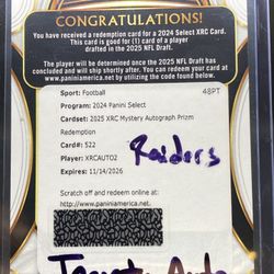 ASHTON JEANTY 2024 Panini Select 2025 XRC Mystery Autograph Prizm Redemption