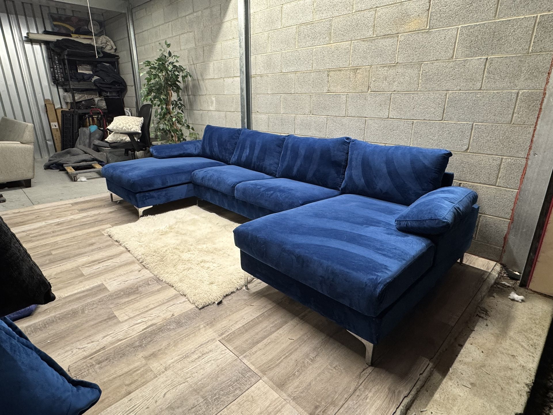 (Delivery) Blue Sectional Sofa / Couch With Chaise