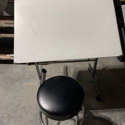 Glass Top Easel Art Table And Padded Stool