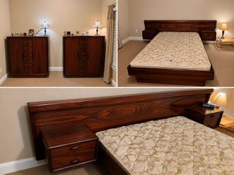 Dyrlund Danish Modern Rosewood Queen Bedroom Suite Bed & 2 Chests MCM