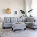 Light Grey Sectional With Chaise And Ottoman