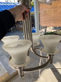 Hampton Bay 4 Light Silver Chandelier Frosted White Shades