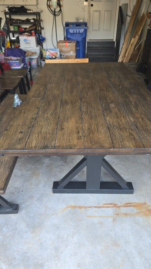 Farmhouse Table With A Bench And 4 Chairs
