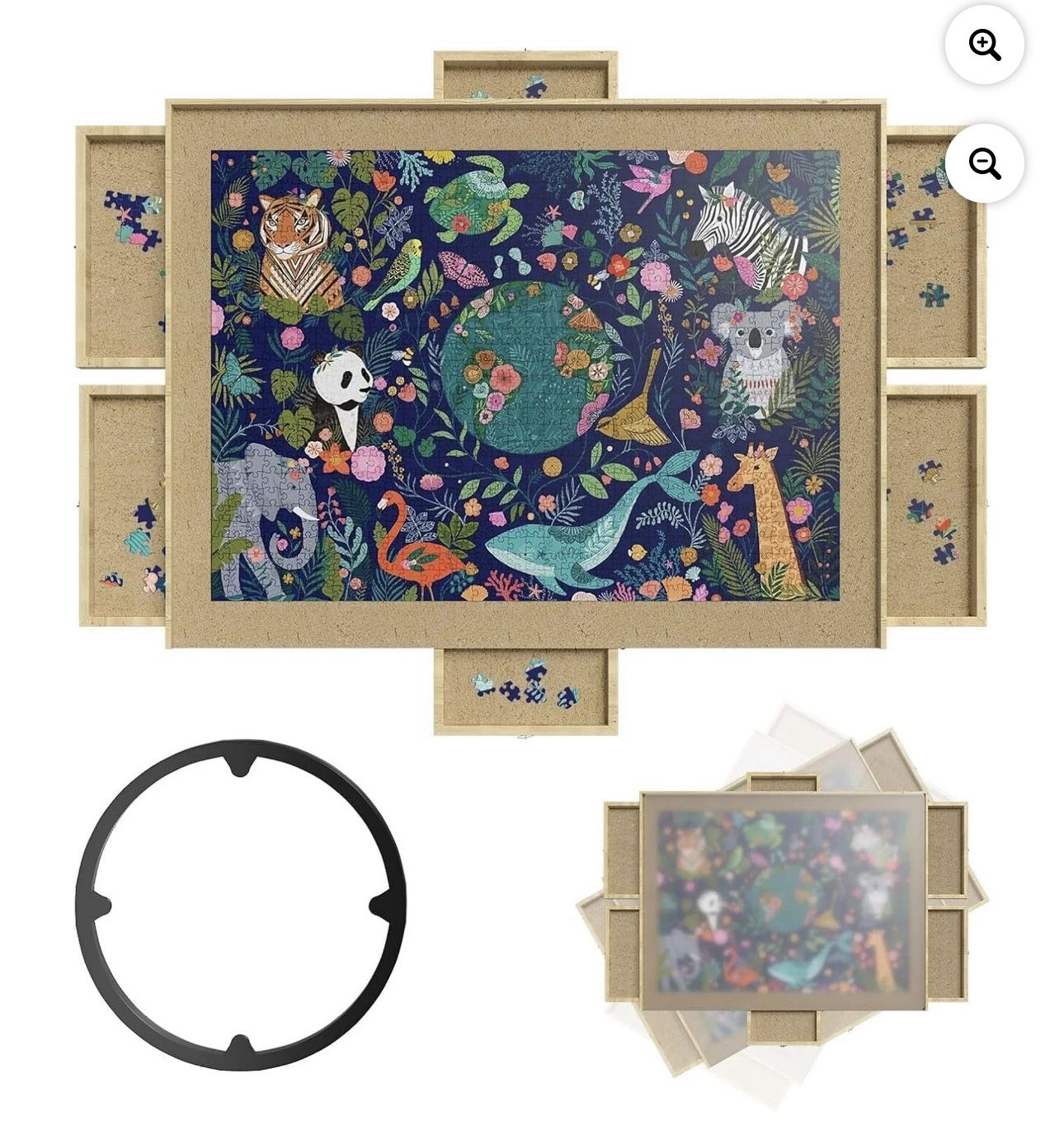 PXZEE Wooden Jigsaw Puzzle Table with 6 Drawers - Puzzle Board 1000 Pieces 31" x22”Portable Jigsaw Puzzle Board with Cover and Rotating Puzzle Board f