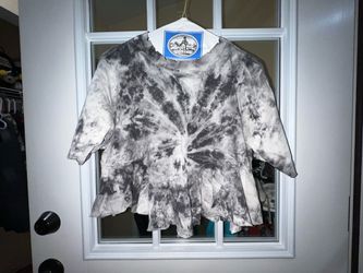 BDG Women XS Gray/White Tie-Dye Crew Neck Peplum Jersey T-Shirt Ruffle