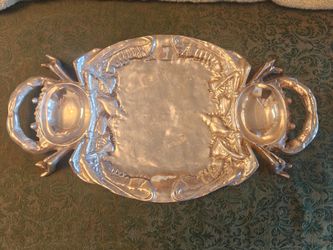 Large Aluminum Serving Tray with Crab Design